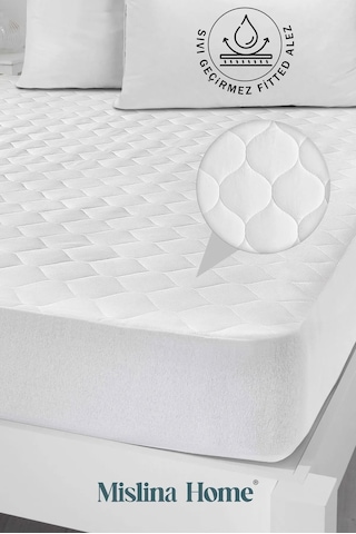 Mislina Home Kapitone Microfiber Fitted Sıvı Geçirmez Tek & Çift Kişilik Yatak Koruyucu Alezi Beyaz