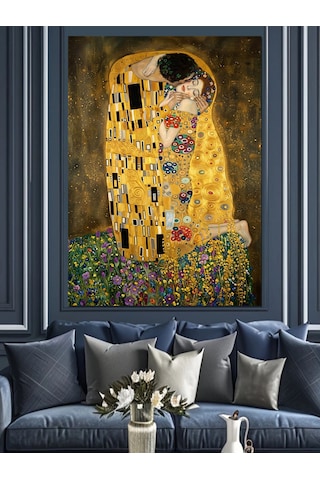 Sarılan Aşıklar Gustav Klimt Tarzı Dekoratif Kanvas - Mdf Ahşap Tablo