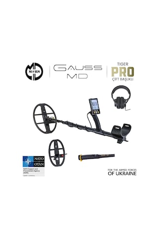 Gauss Md Dedektör Tıger 33x25,5cm + Snıper 25x15cm Başlık Pinpointer + Kulaklık