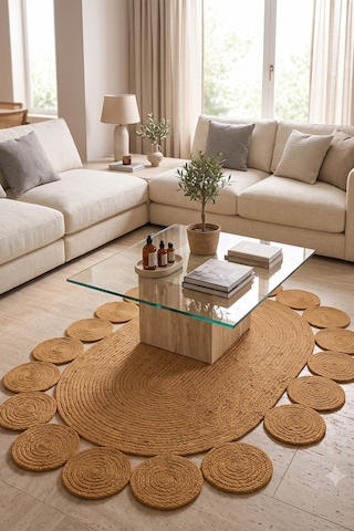 Jüt Hasır Oval Kilim Dekoratif Örgü Model Halı Salon Oturma Odası Mutfak Koridor Yatak Odası Banyo Balkon Yolluk Bohem Ev Dekoru 222hasırbambu