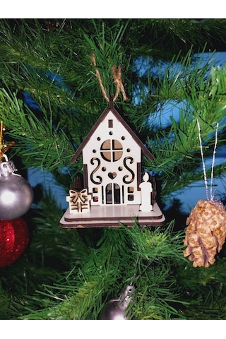 Lavanta Tasarım Işıklı Ağaca Asılabilen Maket Ev 3 Beyaz