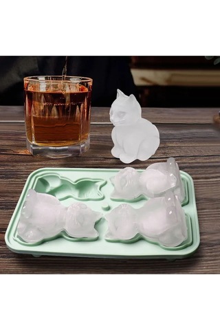 Hangfox Yeşil Silikon Buz Kalıbı - 4 Adet Labrador Şekilli 3d Buz Küpü - Kokteyl, Kahve, Whiskey İçin - Yıkama Kolay, Lavabo Uyumlu Çok Renkli