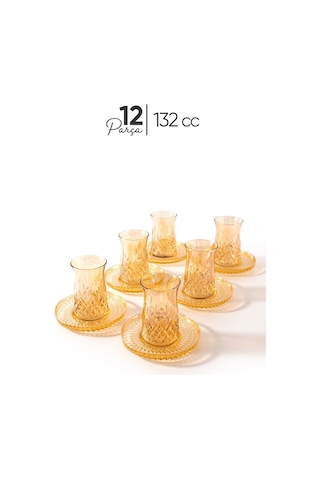 Mest Lüsterli 6 Kişilik 12 Parça Çay Bardağı Takımı 132 Cc - Işıltılı Ve Zarif Tasarım Amber