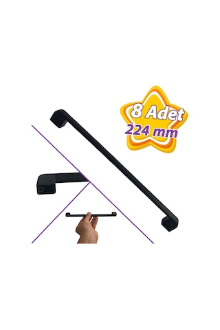 8 Adet Oval Marmara Kulp 224 Mm Siyah Mutfak Kulpu Çekmece Dolap Kapak Kulbu Metal Mobilya Dolabı Kulpları