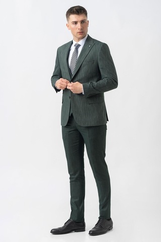 White Stone Gland Ty2423 Yelekli Likralı Slim Fit Takım Elbise Desenli-desenli Koyu Yeşil