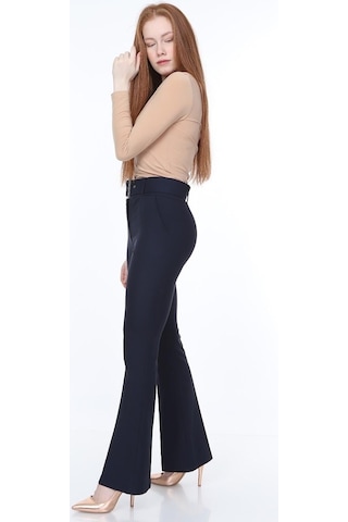Bluence Beli Kemerli Ispanyol Paça Lacivert Kumaş Pantolon Lacivert