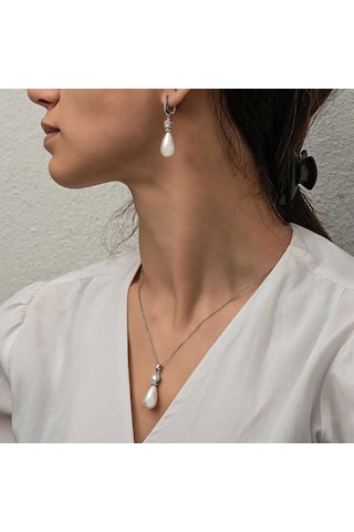 Blackcraft Gümüş Damla İnci Kadın Set Bc-fabd19 Beyaz