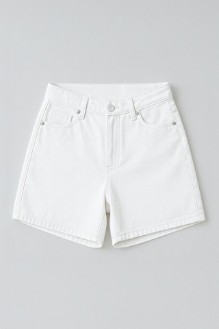 Kadın Yüksek Bel %100 Pamuk Ekru Jean Şort Ekru