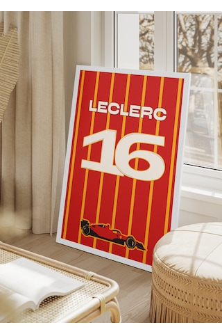 Charles Leclerc F1 Poster Tablo Beyaz Çerçeveli