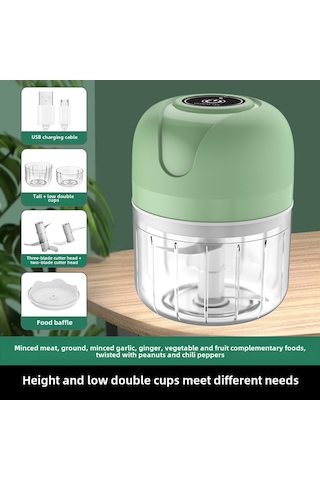 Symbee Mini Elektrikli Sarımsak Kesici - Kablosuz Ev & Profesyonel Mutfak Aleti, Çift Bardağı Çift Bıçağı, Yeşil Renk, Toptan Satış Diğer