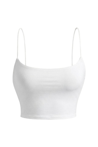 Mrm Pro Kadın Beyaz İp Askılı Crop Atlet Esnek Fit Nakışlı Crop Top Büstiyer Ön Kısım Çift