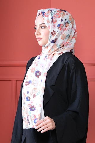 Afvente Çiçek Desen Beyaz Pamuk Şal