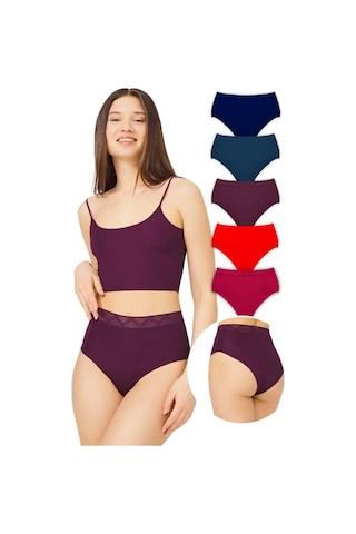 Cottonhill Basic Yüksek Bel Lazer Kesim Bikini Külot 5'li Paket Asorti 1 Çok Renkli