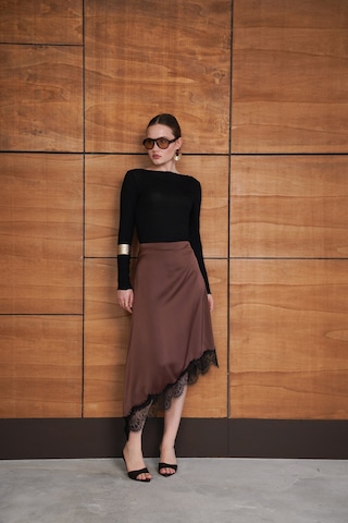 Verymoda Dantelli Asimetrik Etek D2951 Kahve