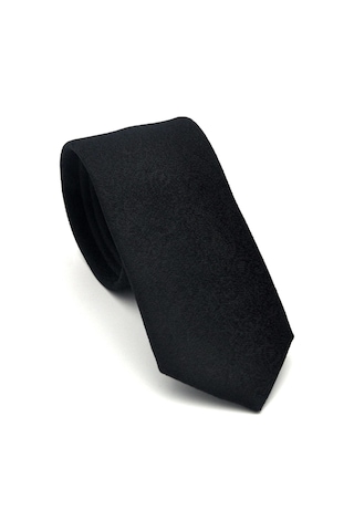 Şal Desenli Siyah Dokuma Kumaş Mendilli Slim Fit Kravat // Sdk-2508-1 Siyah