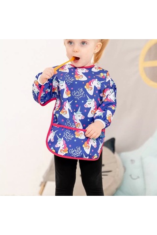 Candar Unicorn Desenli Sıvı Geçirmez Uzun Kol Aktivite Ve Mama Önlüğü 6-24 Ay Standart Lacivert