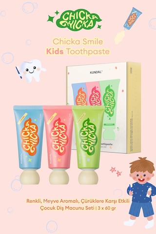 Renkli, Meyve Aromalı, Çürüklere Karşı Etkili Çocuk Diş Macunu Seti Kundal Chicka Smile Kids Toothpaste Set