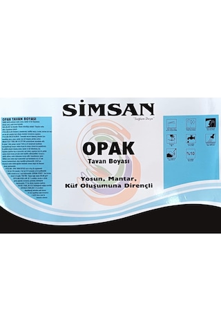 Simsan Opak Küf-mantar-yosun Oluşumuna Dirençli Tavan Boyası Beyaz 3.5kg-son Kat-banyo Tavanlarına 3.5 KG