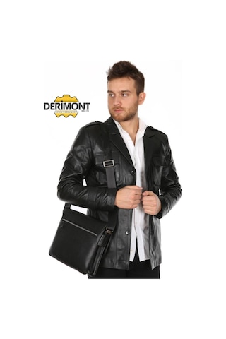 Hakiki Kuzu Derisi Siyah Gömlek Cep Düğmeli Erkek Deri Ceket Siyah