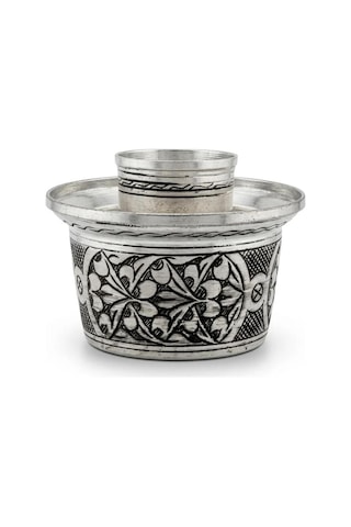 Bakır Ehli Keyf Ağır Bakır İşleme Mat Ve İçi Kalaylı - Üzüm Dövme Desenli Gri Ve Rose -9 Cm Boy
