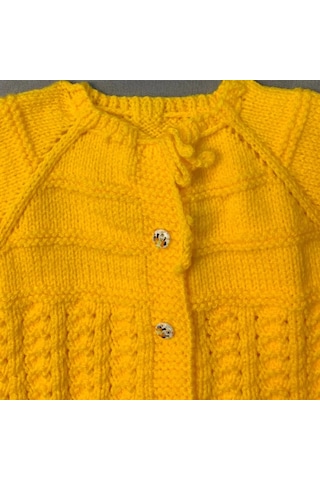 Uretti - Kadir 7704 - El Örgüsü Bebe Yün Robalı Yaka Kız Bebek Hırka - 10 / 12 Ay Sarı