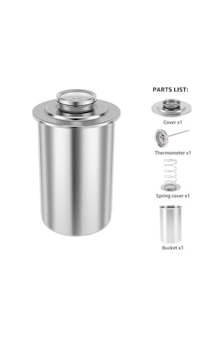 Novahub Lezzetli Ev Yapımı Şarküteri Etleri İçin Buharda Pişir Et Kovası Paslanmaz Çelik, Termometreli, Büyük Kapasiteli Gümüş