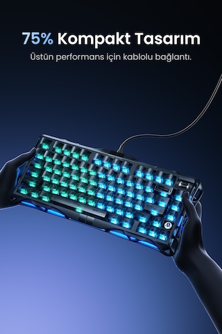 Gravastar Mercury V75 He Hall Effect Manyetik Switch Gaming Klavye, Hot-swappable, Rapid Trigger, 80