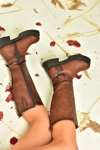 Fox Shoes Taba Alçak Topuklu Günlük Kadın Çizme N674265009 Taba