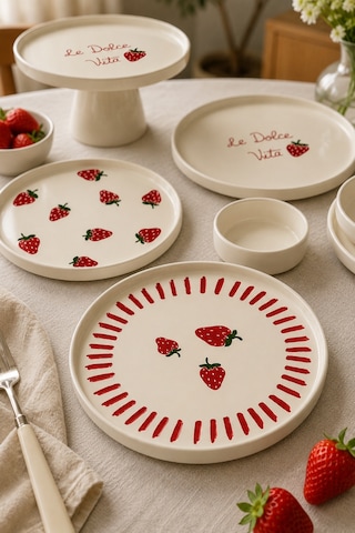 Vita Berry 11 Parça 6 Kişilik Stackable Seramik Tabak Seti Sunum & Kahvaltı Takımı Ayaklı Sunum Standlı Kahvaltı Takımı Beyaz
