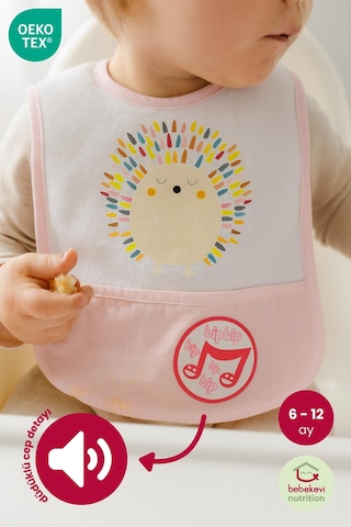 Düdüklü Cepli Sıvama Mama Önlüğü - Renkli Kirpi Koyu Pembe Koyu Pembe