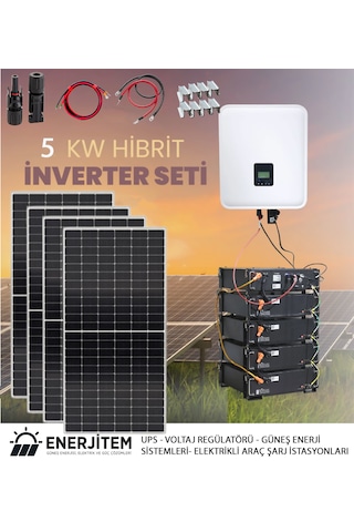 Enerjitem Hibrit Akülü 5 Kw Güneş Enerjisi Solar Paket,tümmalzeme