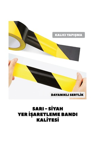 Sarı Siyah Yer İşaretleme Bandı Yapışkanlı Şerit Bant İkaz Bandı Çizgili Bant