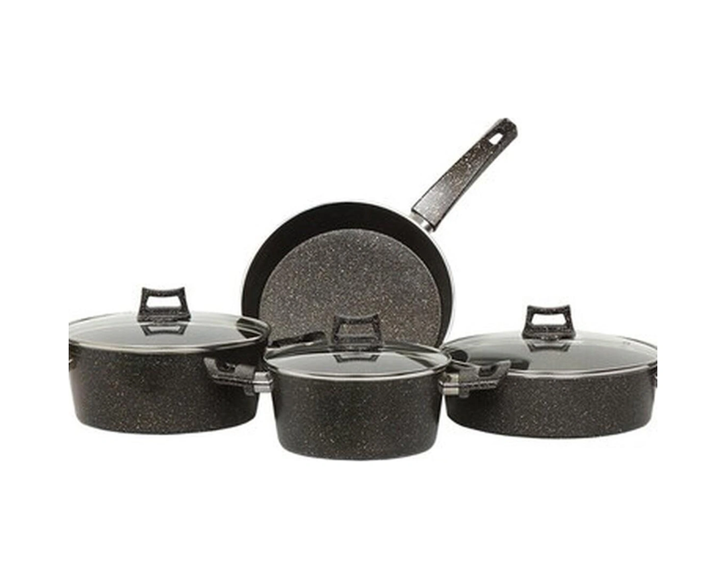 Mehtap Orkide Siyah 7 Parça Granit Tencere Seti Bakır - Siyah