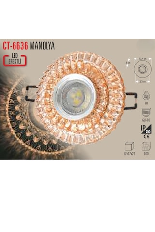 Ct-6636 Manolya Cam Spot Ampülsüz Led Efekli 10 Adet Beyaz