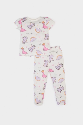 Defacto %100 Pamuklu Dinozor Baskılı Pijama Takımı Kız Bebek E1547A525SM Ekru