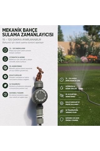 Mekanik Bahçe Sulama Zamanlayıcısı 15-120 Dakika Ayarlı Otomatik Musluk Sulama Saati Tek Program