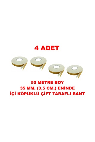 Çift Taraflı İçi Köpüklü Sarı Bant 50 M. Uzunlukta 35 Mm-3,5 Cm Ebatında 4 Adet