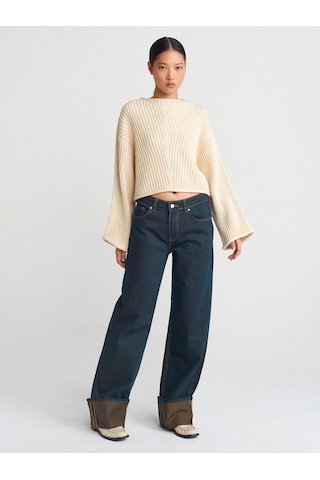 Dilvin 71763 Paçası Kıvrık Tintli Denim Pantolon Tint