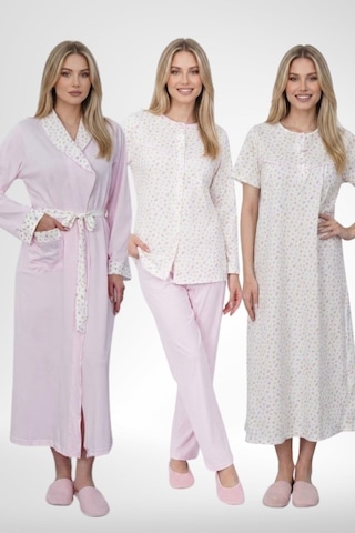 Mecit Pijama Mecit 6387 Pembe Büyük Beden Kadın Sabahlık Gecelik Pijama Takımı