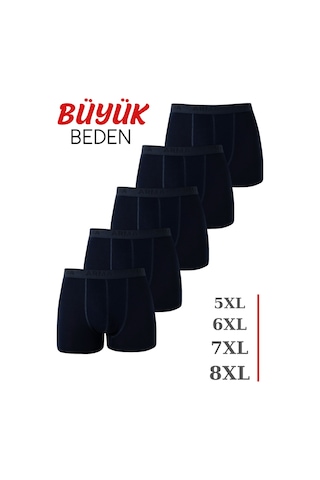 Arma Yıldız Erkek Lacivert Büyük Beden Boxer Pamuklu Likralı Yumuşak Ve Esnek Kumaş 5'li Paket Lacivert