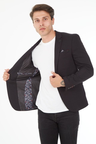 Sposo 5116 Dar Kalıp Örme Kumaş Siyah Erkek Blazer Ceket Siyah