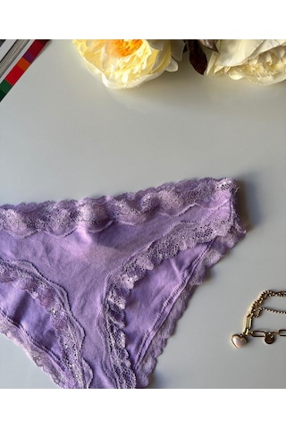 Arlet Kadın Pamuklu Rahat Günlük Kullanım Dantelli Slip/külot Li Lila