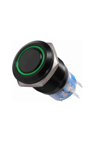 Konesam 19mm Siyah Metal Otomatik Kilitleme Düğme Anahtarı, 12v-24v Ip65 Su Geçirmez, Beyaz Led Halka Işığı, Dayanıklı Zink Alaşımlı