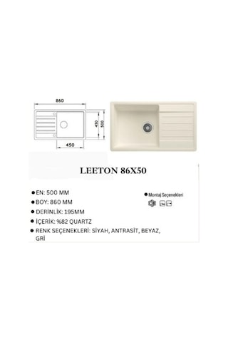 Granit Evye Leeton Series Siyah Renk En :500mm Boy :860 Mm Derinlik :195 Mm
