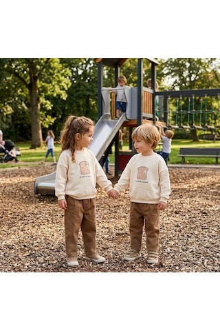 Eray Alp Kids Unisex Çocuk Sweatshirt Kahverengi Jean Pantolon Takım Günlük Rahat Kombin