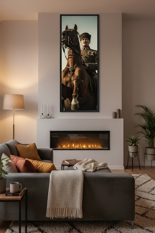 Atatürk Tablosu 25x60 Cm Dikey Çerçeveli Ofis & Ev Dekorasyonu Anma Köşesi