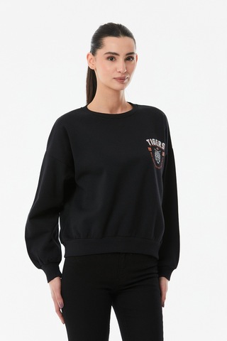Fullamoda Tigers Baskılı Bisiklet Yaka Sweatshirt Siyah 24KGB890193113-Siyah