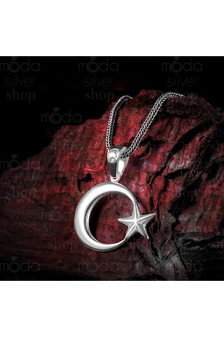 Modasilvers 925 Ayar Gümüş Ayyıldız Tasarım Erkek Kolye Gümüş