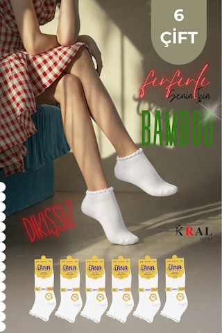 Kral Socks Kadın Bambu Çorap 6 Çift Fırfırlı Patik Kadın Çorap
