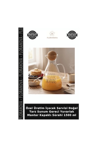 Özel Üretim İçecek Servisi Doğal Tarz Sunum Gereci Yuvarlak Kapaklı Sürahi 1500 Ml